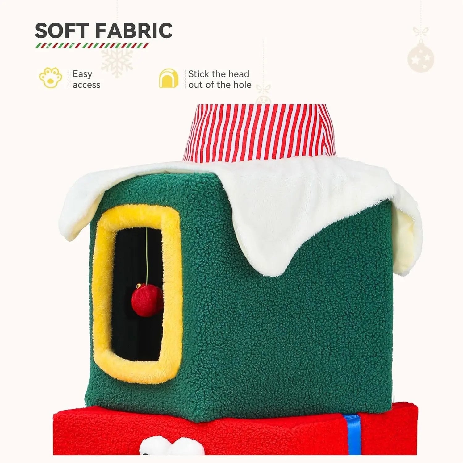 60" Christmas Themed Cat Tree Tower with 3 Cat Houses & Toys