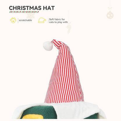 60" Christmas Themed Cat Tree Tower with 3 Cat Houses & Toys