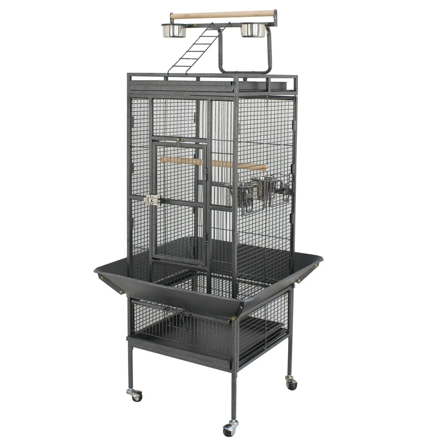 61-In Large Bird Cage Play Top W/Rolling Stand for Parrot Bird Black Iron Frame 61-Inch