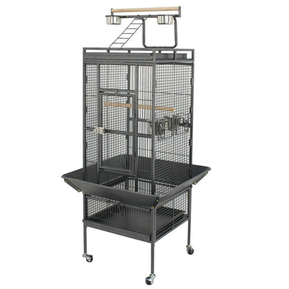 61-In Large Bird Cage Play Top W/Rolling Stand for Parrot Bird Black Iron Frame 61-Inch