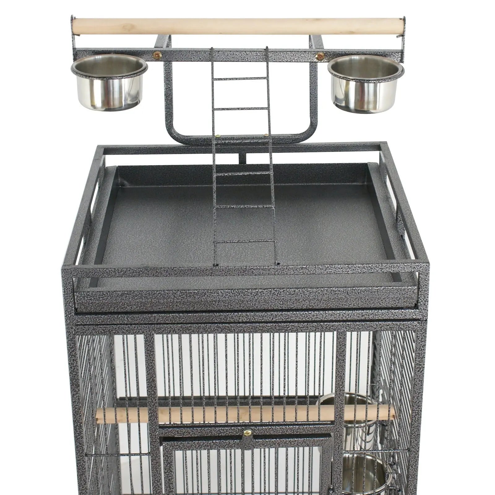 61-In Large Bird Cage Play Top W/Rolling Stand for Parrot Bird Black Iron Frame