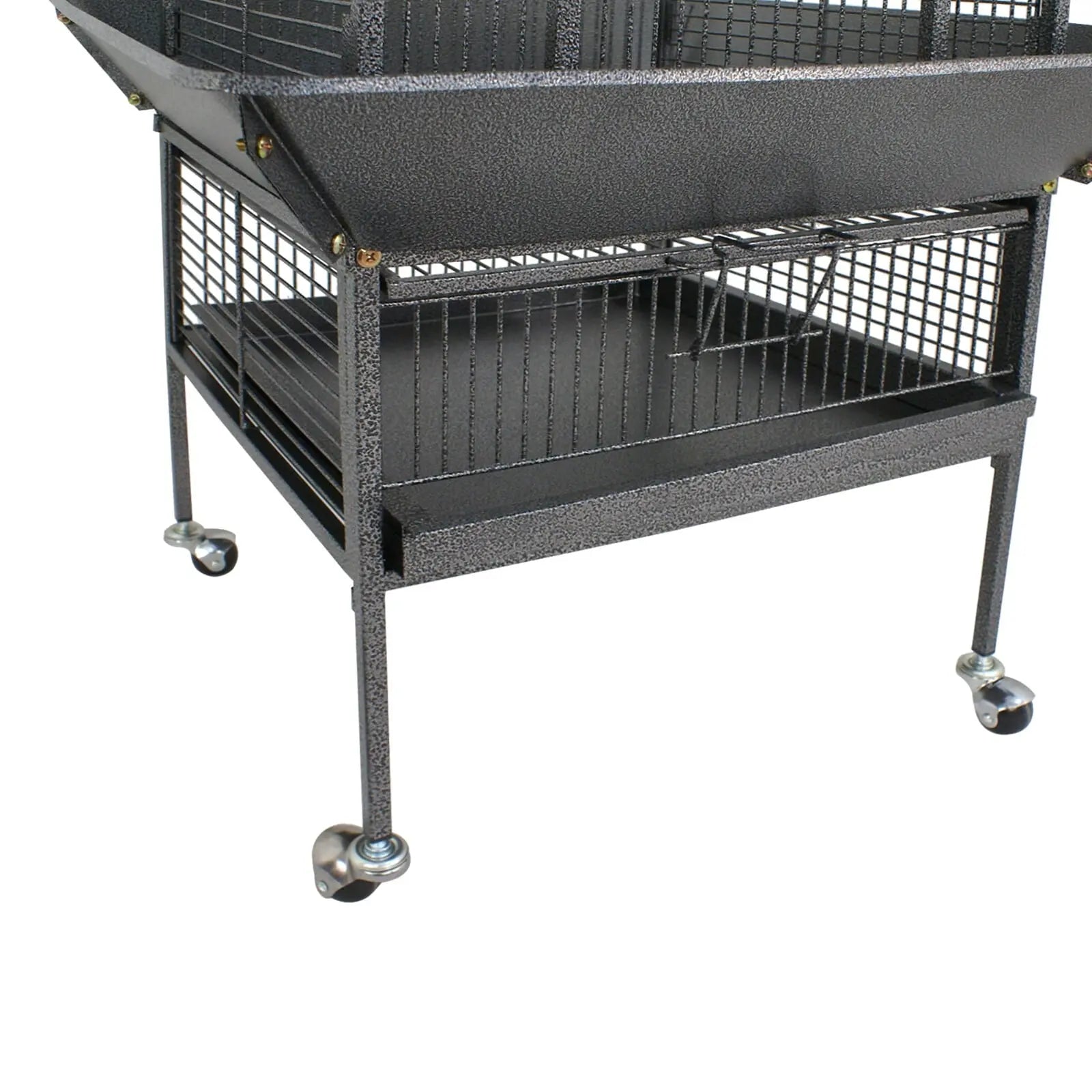 61-In Large Bird Cage Play Top W/Rolling Stand for Parrot Bird Black Iron Frame