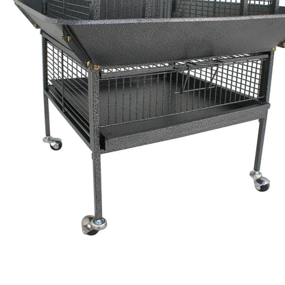 61-In Large Bird Cage Play Top W/Rolling Stand for Parrot Bird Black Iron Frame