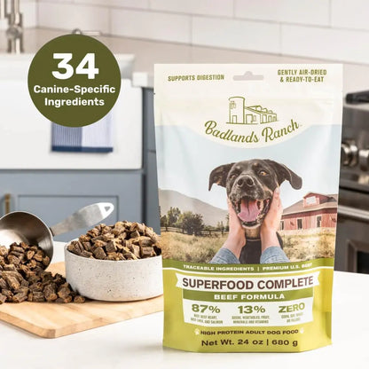 Superfood Complete Adult Dog Food 24oz Beef or Fish | Air-Dried High Protein, No Fillers