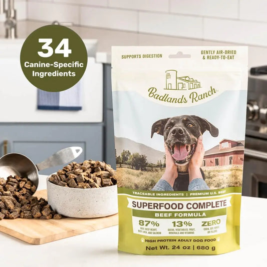 Superfood Complete Adult Dog Food 24oz Beef or Fish | Air-Dried High Protein, No Fillers