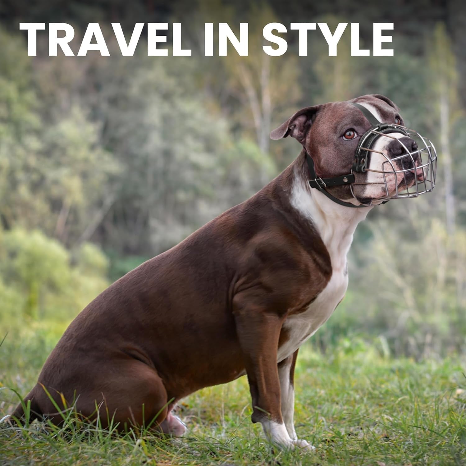 Breathable Metal Basket Dog Muzzle for Large Dogs with Leather Straps