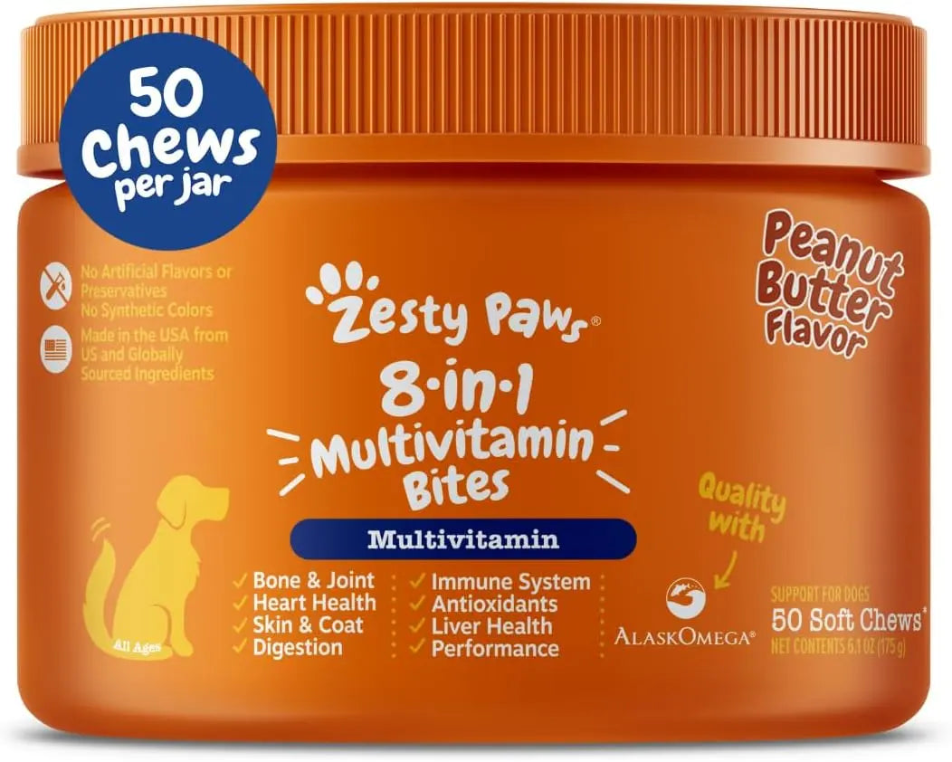 8-in-1 Multifunctional Bites for Dogs – Hip & Joint, Skin, Gut, Heart & Immune Support Peanut Butter 50 Count (Pack Of 1)