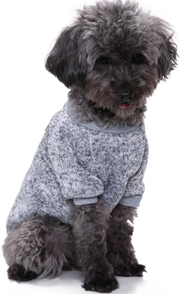 Classic Knit Dog Sweater – Warm Winter Soft Sweater for Small Dogs & Cats XXS–XL Grey Xx-Small
