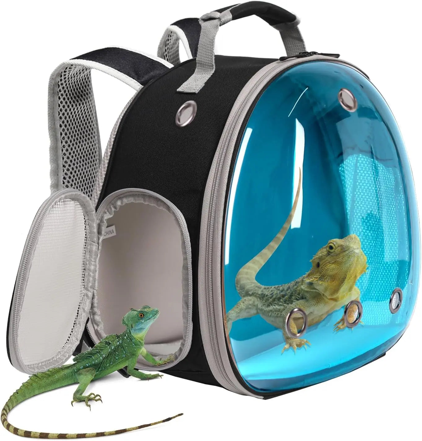 Small Pet Carrier Backpack with Clear Window, Airline Approved Travel Bag for Guinea Pig, Reptile, Hedgehog, Rat & Parrot Black-Blue Backpack