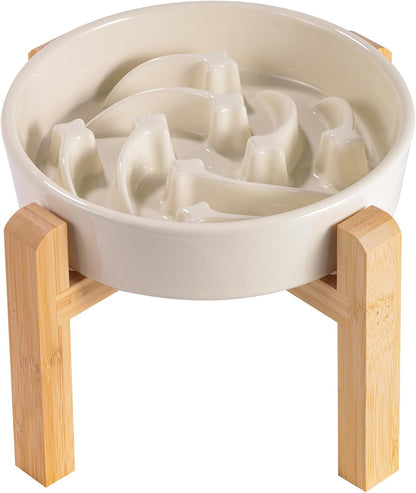 Elevated Ceramic Slow Feeder Dog Bowl 8.6in Heavy Weighted (various colors) Upgraded Milk White Slow Feeder Elevated