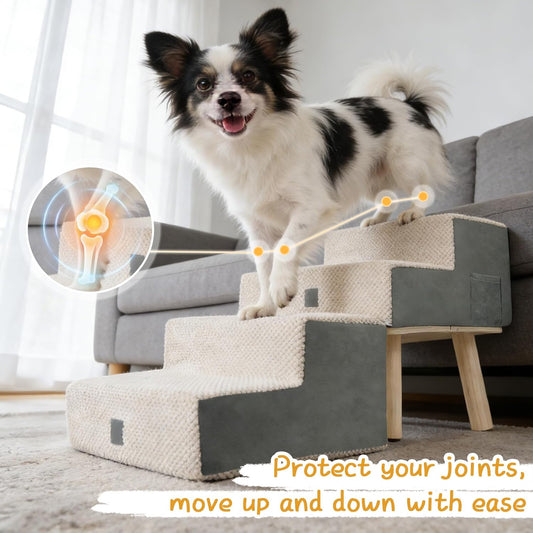 Dog Stairs 4 Step Foldable Pet Steps Ottoman Ramp for Couch Bed 