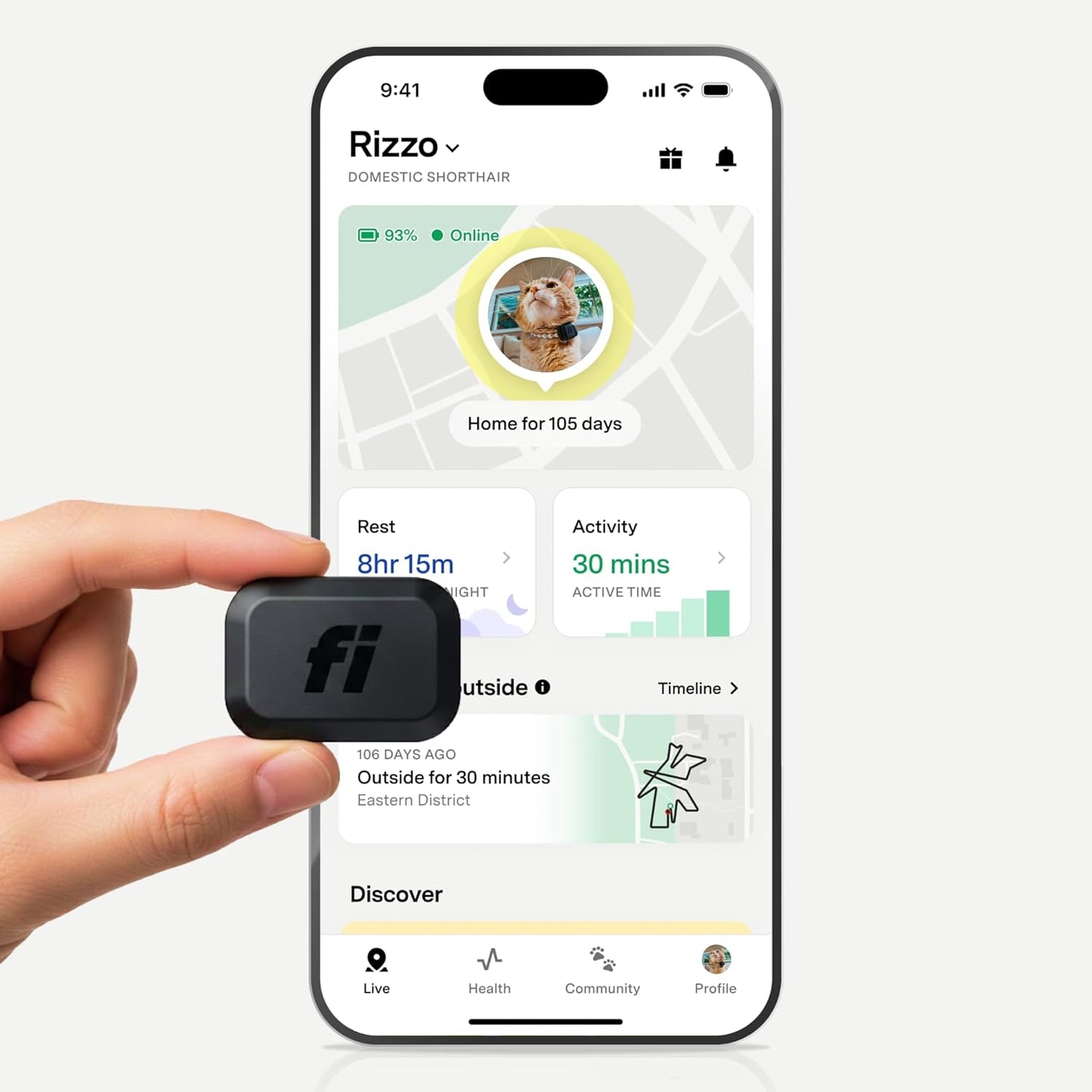 Fi Mini GPS Cat Tracker, Escape Alerts, Activity Tracking & IP68 Waterproof