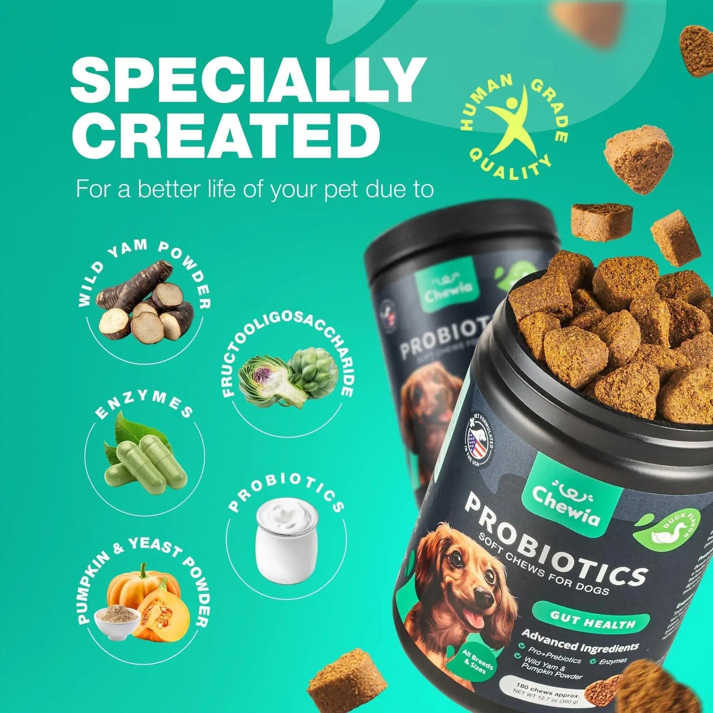 Dog Probiotics Chews with Digestive Enzymes – Gut Health, Immunity & Allergy Support