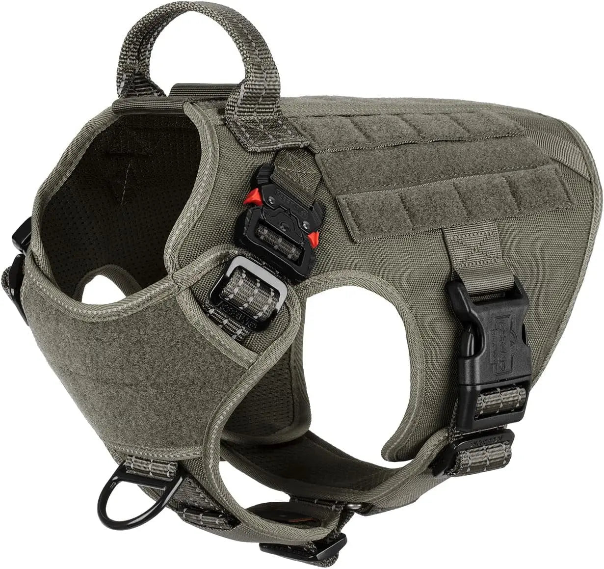 No-Pull Tactical Dog Harness with Handle – 2X Metal Buckles, Adjustable Vest with Hook & Loop Panels (All Sizes) Green Medium (Pack Of 1)