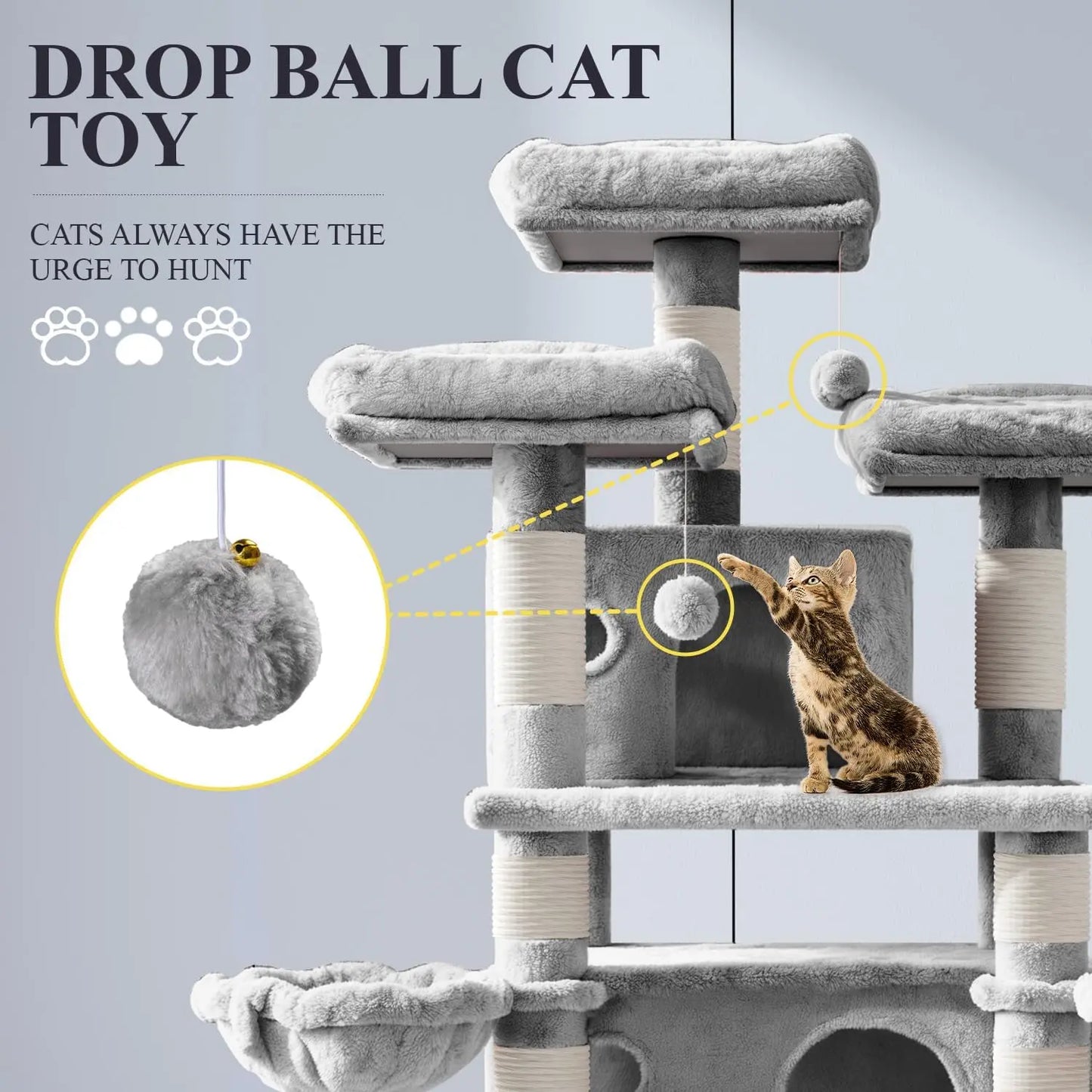 68-Inch Multi-Level Cat Tower–XL Cat Condo with Scratching Posts(Various Colors)