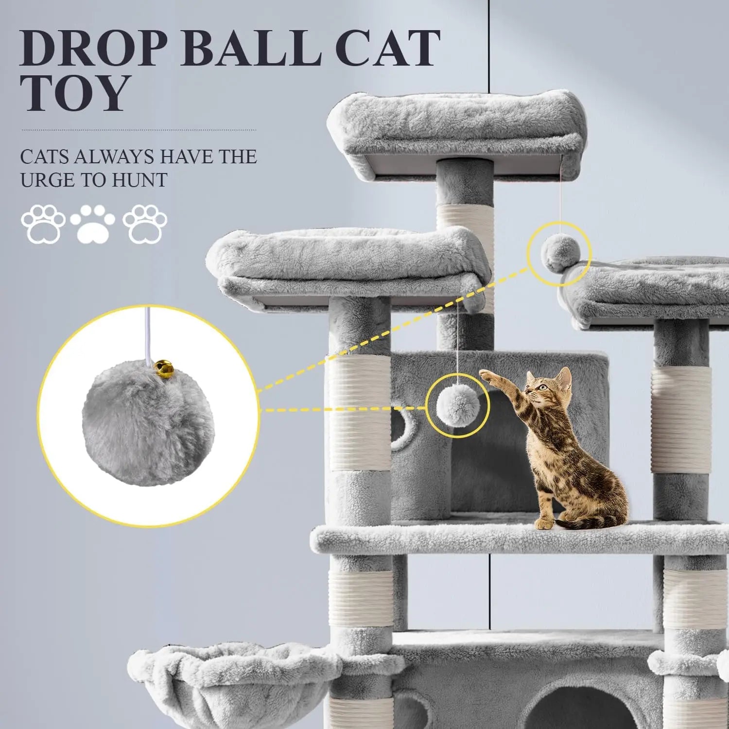 68-Inch Multi-Level Cat Tower–XL Cat Condo with Scratching Posts(Various Colors)