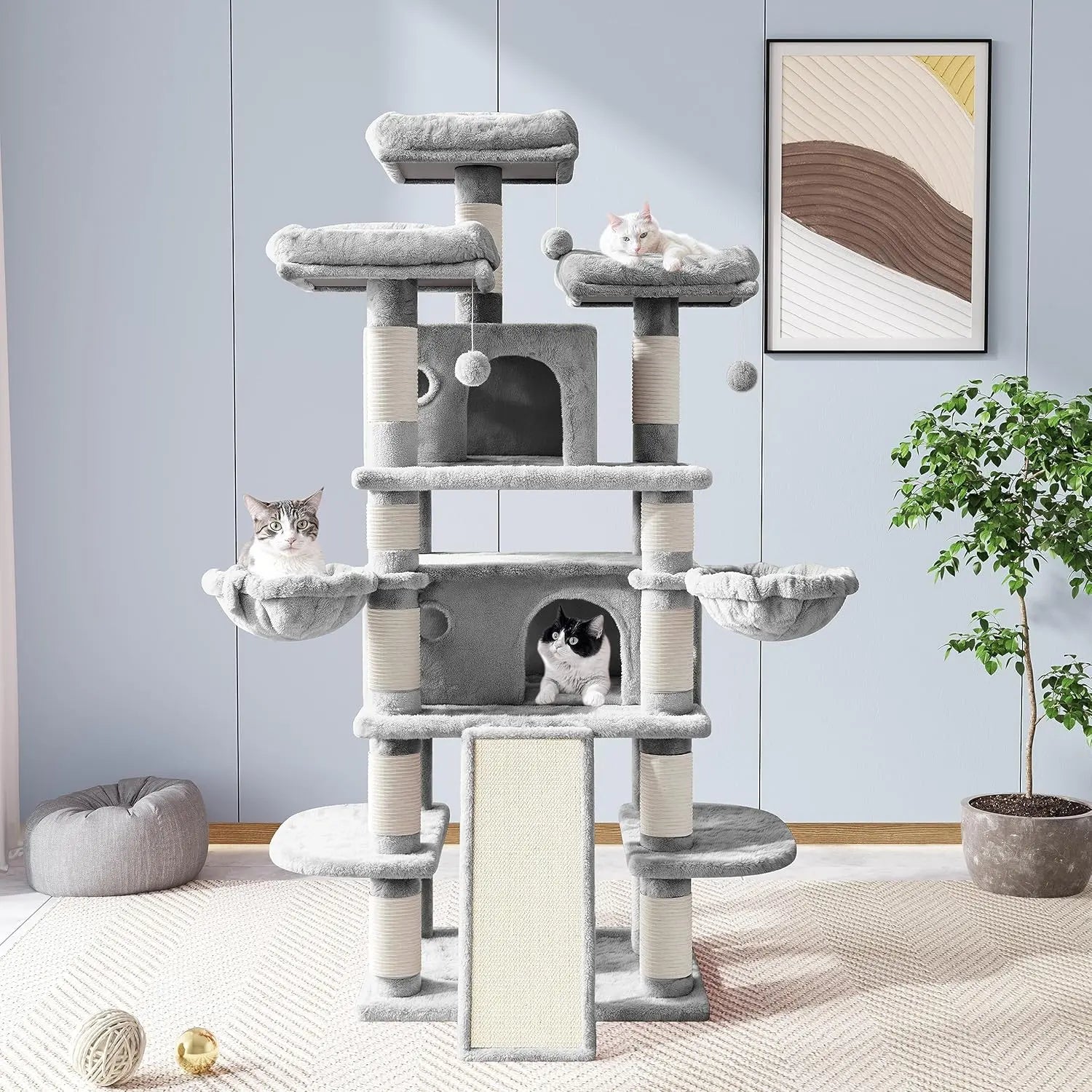 68-Inch Multi-Level Cat Tower–XL Cat Condo with Scratching Posts(Various Colors)