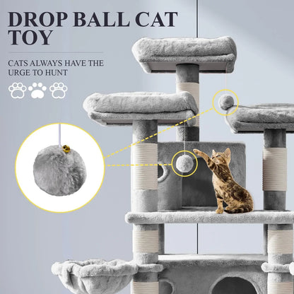 68-Inch Multi-Level Cat Tower–XL Cat Condo with Scratching Posts(Various Colors)