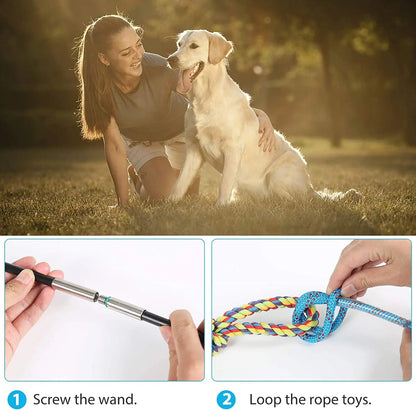 Flirt Pole Dog Toy Interactive Chase & Tug Training Wand for Small Medium Large Dogs