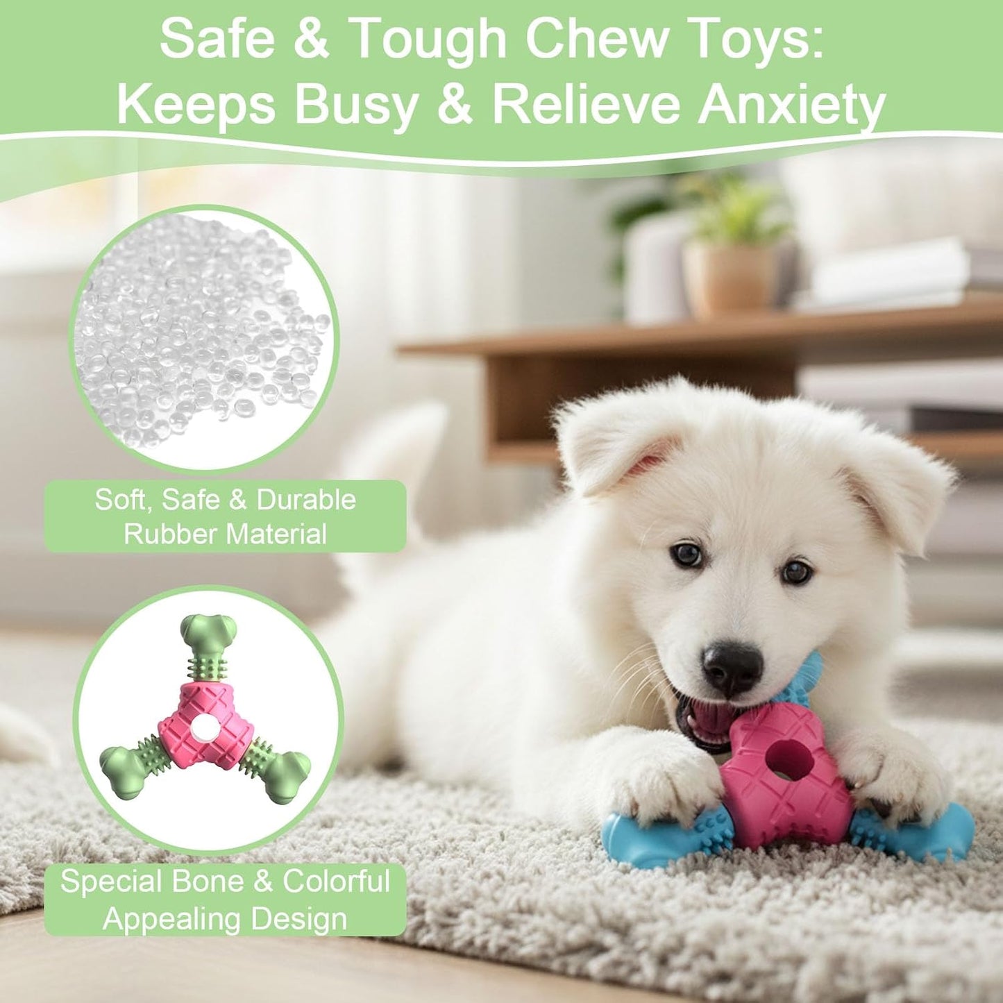 Rubber Dog Bone Chew Toy for Puppies – Small & Medium Aggressive Chewers
