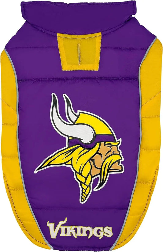 Official NFL Dog & Cat Puffer Vest (All Teams) – Waterproof & Warm Winter Coat sizes (S,M,L,XL) Minnesota Vikings Small