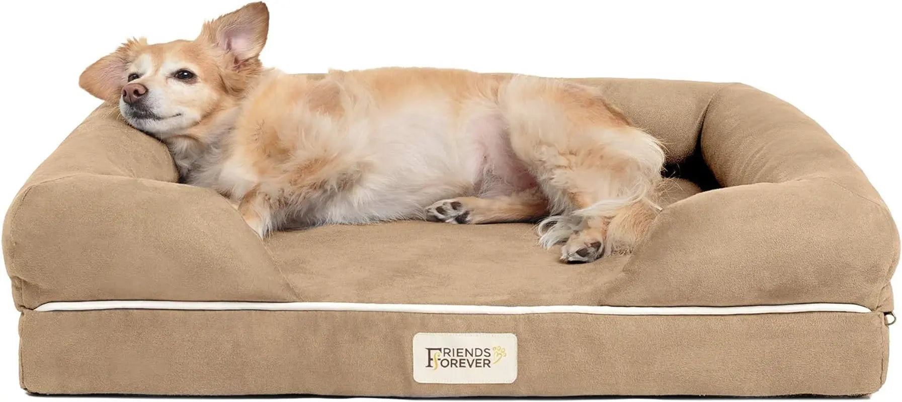 Chester Xx-Large Dog Bed - Orthopedic Memory Foam Mattress, Calming Couch Bed, Wall Rim Pillow, Water Resistant Liner, Washable Cover, Non-Slip Bottom Chester Khaki Beige Memory Foam Dog Bed 25.0"L X 20.0"W X 5.5"Th