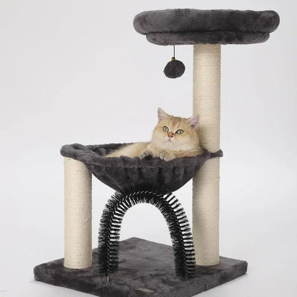 27.5" Cat Tower for Indoor Cats, Multi-Level Scratching Posts, Plush Basket & Perch, Dangling Ball for Play & Rest Black