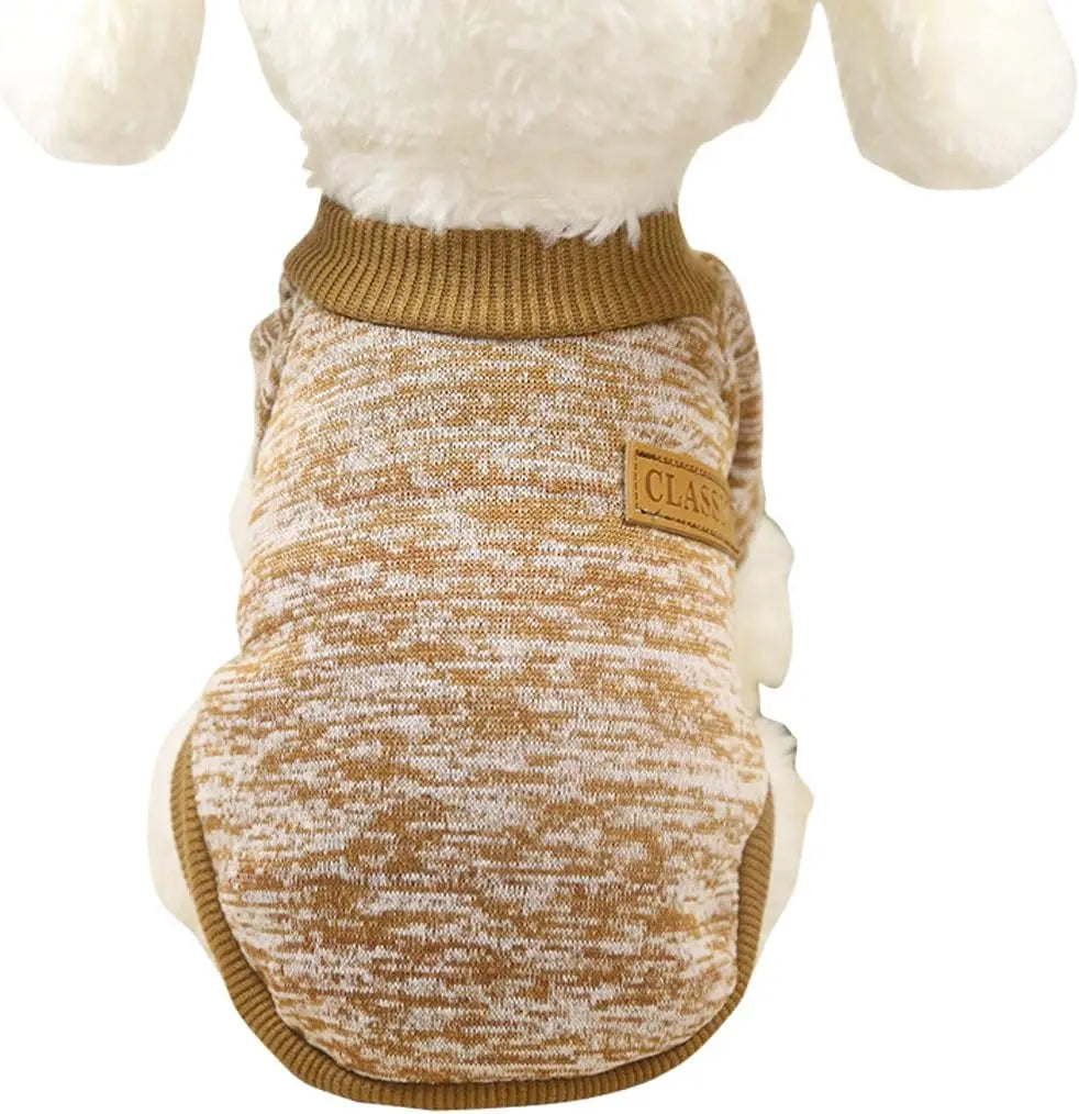 Classic Knit Dog Sweater – Warm Winter Soft Sweater for Small Dogs & Cats XXS–XL Khaki X-Large