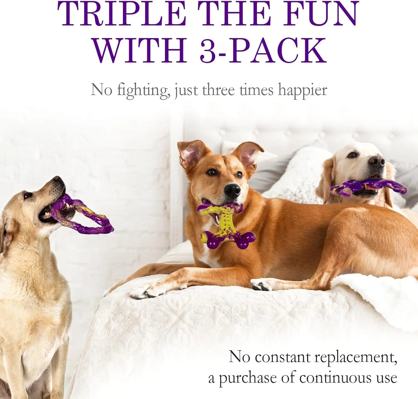 Tough Dog Chew Toys 3 Pack for Aggressive Chewers, Large Dogs, Bacon Flavor