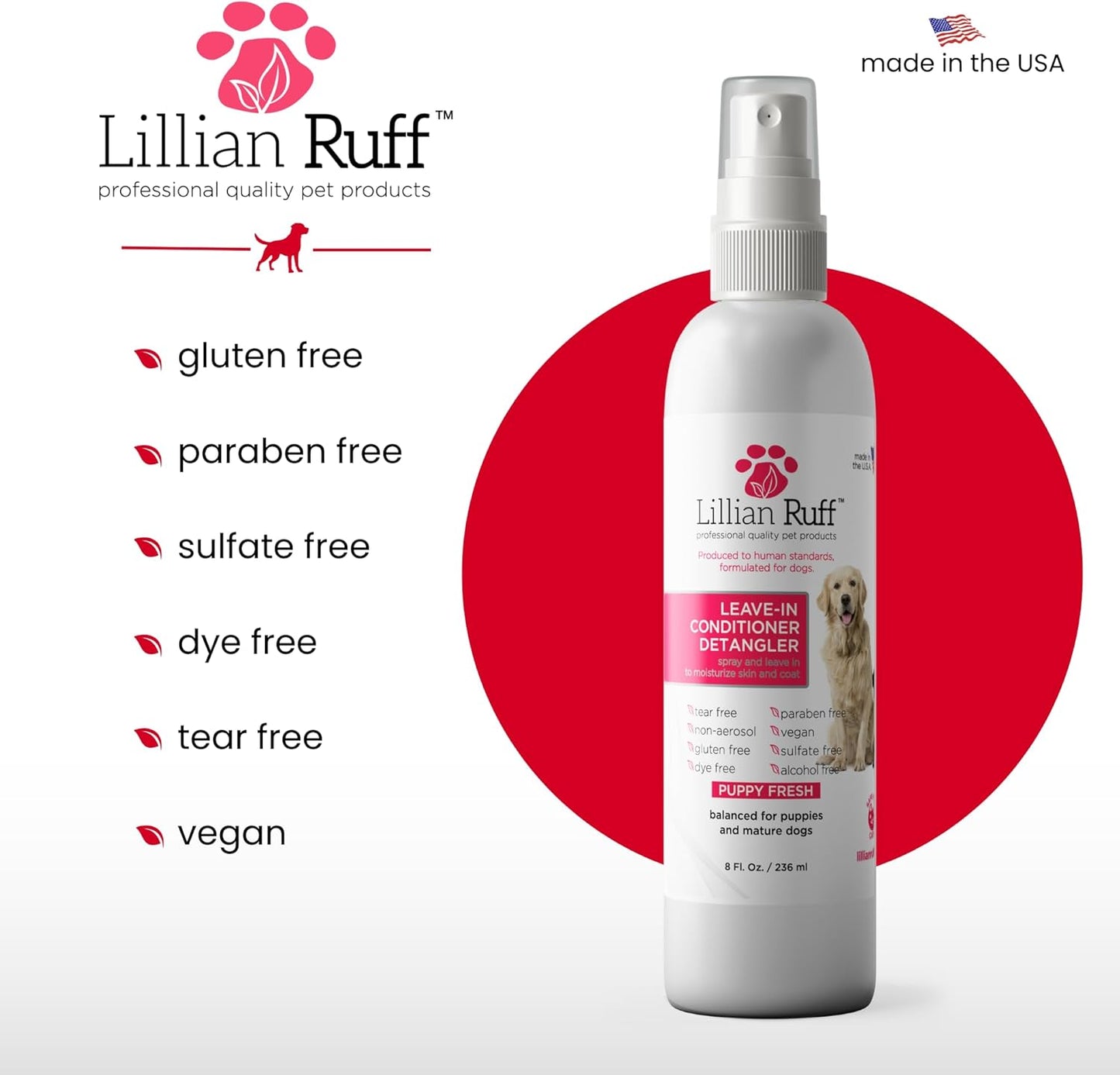 Dog Detangler Spray Leave In Conditioner Dematting & Coat Shine 8oz