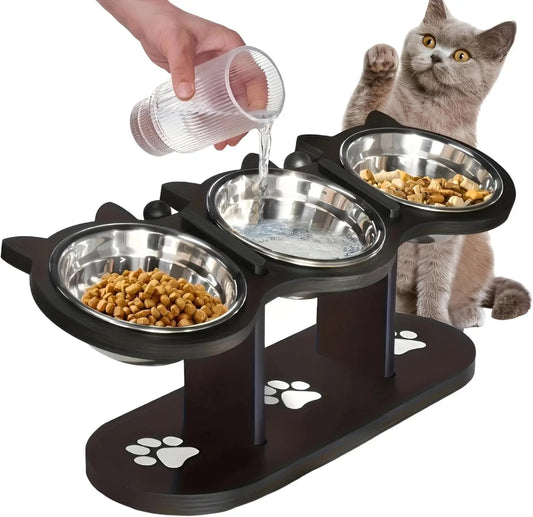 Raised Pet Bowls with Stand – Adjustable 15° Tilt Elevated Feeder, 3 Stainless Steel Bowls Default Title