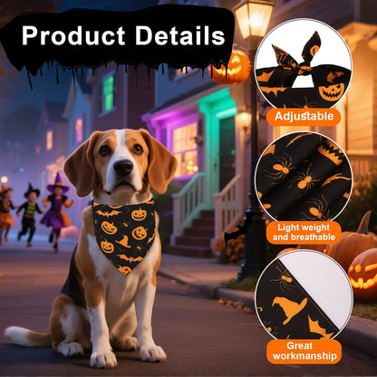 Halloween & Christmas Dog Bandanas 2-Pack – Reversible Holiday Themed Scarf XL