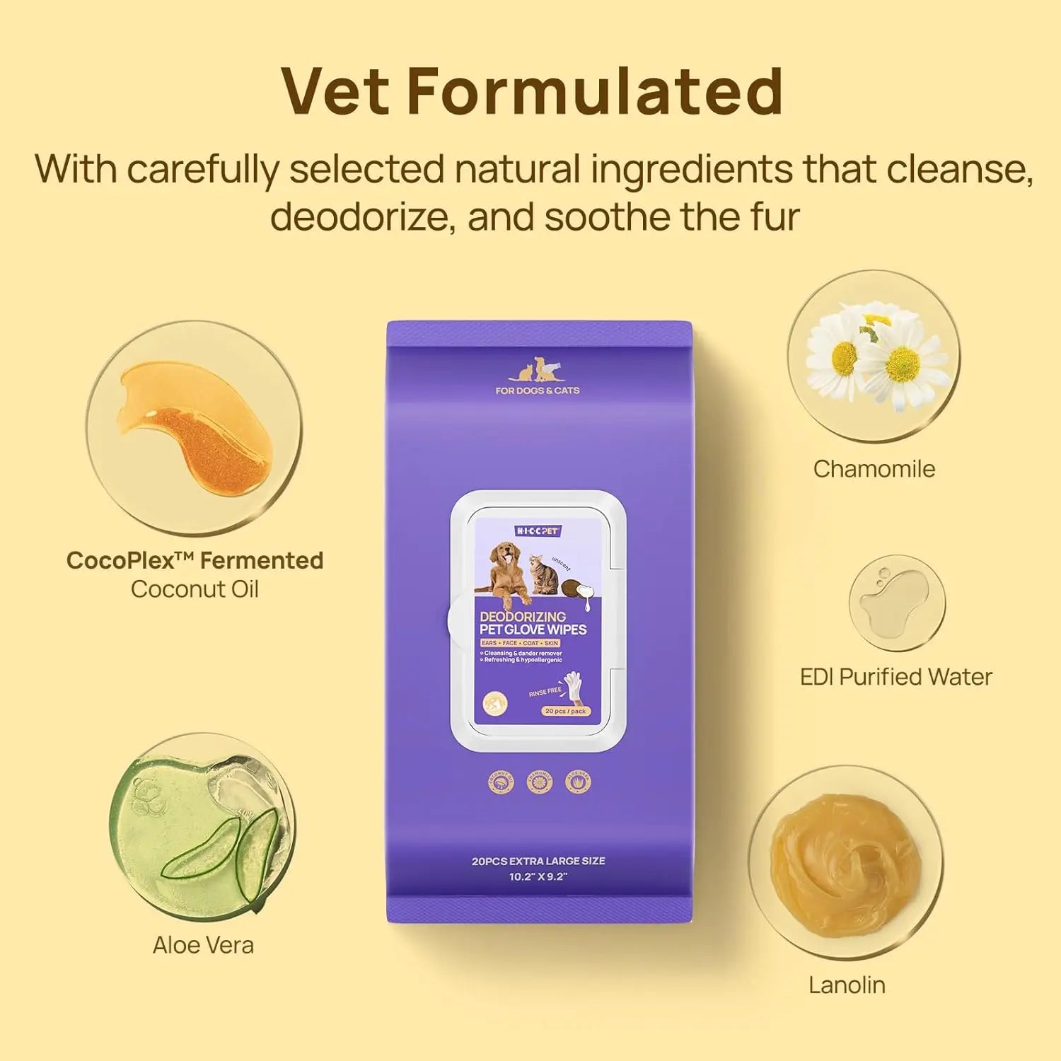 Pet Cleaning & Deodorizing Glove Wipes for Dogs & Cats