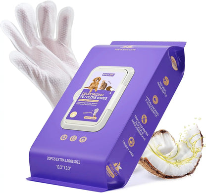 Pet Cleaning & Deodorizing Glove Wipes for Dogs & Cats