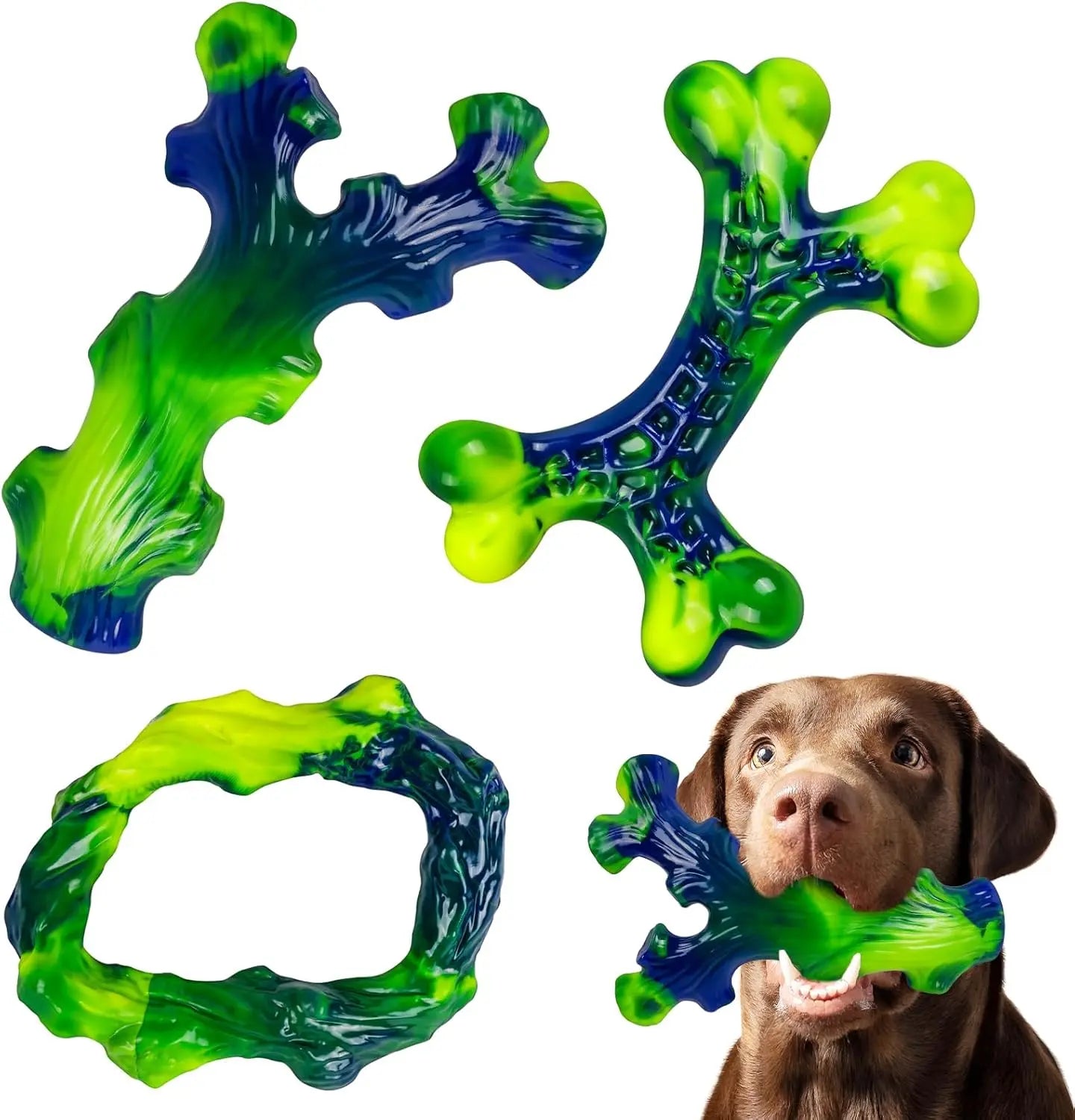 Tough Dog Chew Toys 3 Pack for Aggressive Chewers, Large Dogs, Bacon Flavor Model 315 Peanut Butter