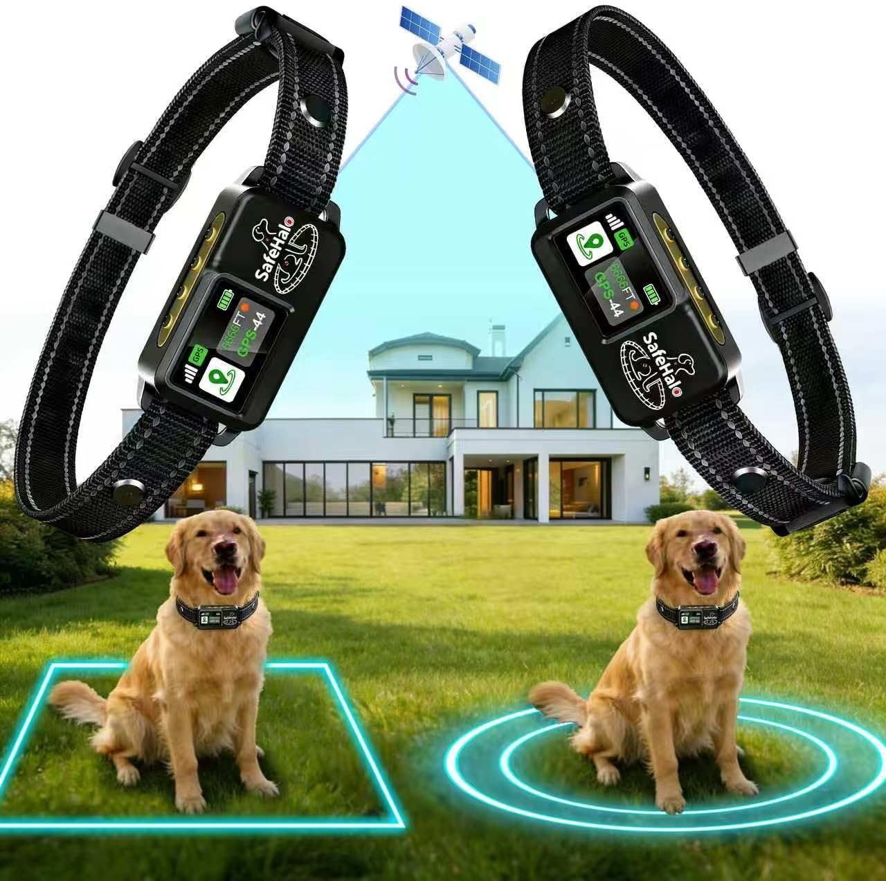 GPS Wireless Dog Fence System Waterproof Rechargeable for up to 2 Dogs 2Pack