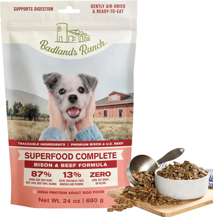 Superfood Complete Adult Dog Food 24oz Beef or Fish | Air-Dried High Protein, No Fillers