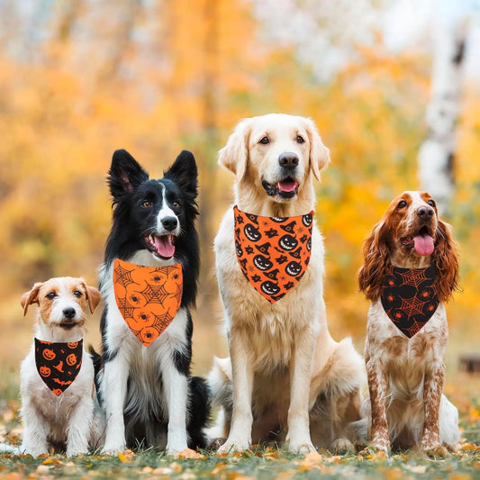 Halloween & Christmas Dog Bandanas 2-Pack – Reversible Holiday Themed Scarf XL