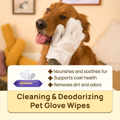 Pet Cleaning & Deodorizing Glove Wipes for Dogs & Cats