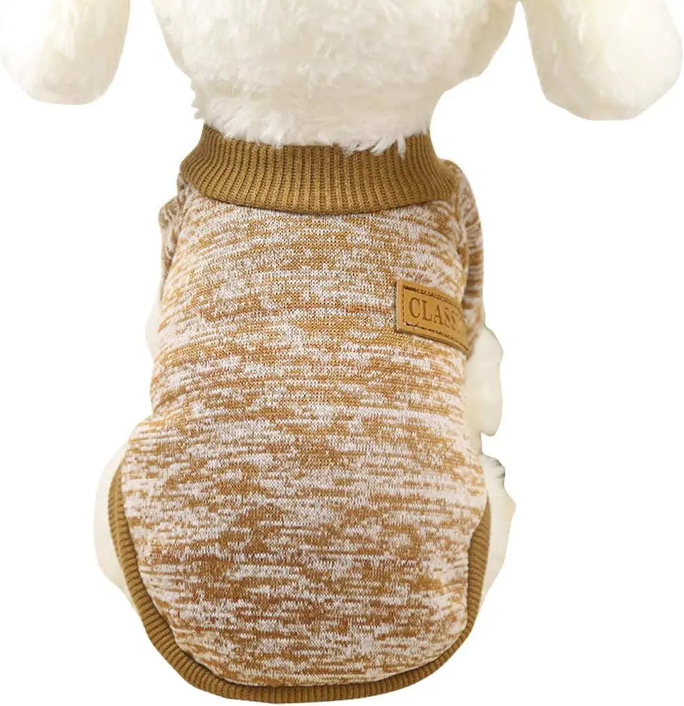 Classic Knit Dog Sweater – Warm Winter Soft Sweater for Small Dogs & Cats XXS–XL Khaki Large