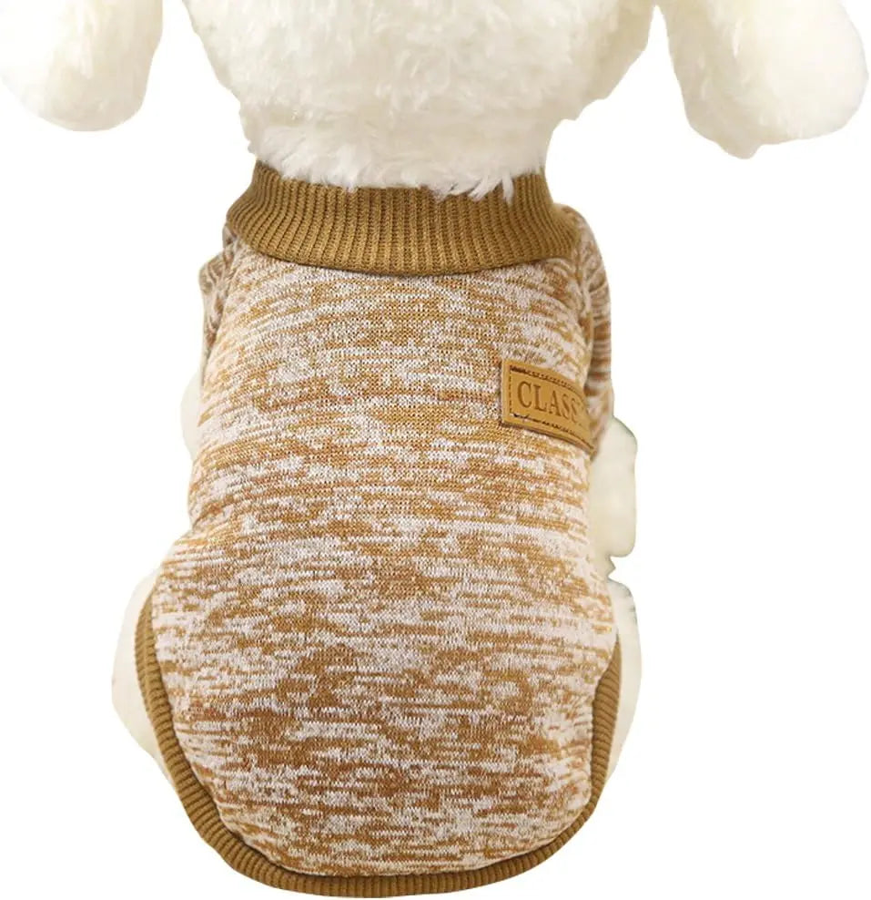 Classic Knit Dog Sweater – Warm Winter Soft Sweater for Small Dogs & Cats XXS–XL Khaki