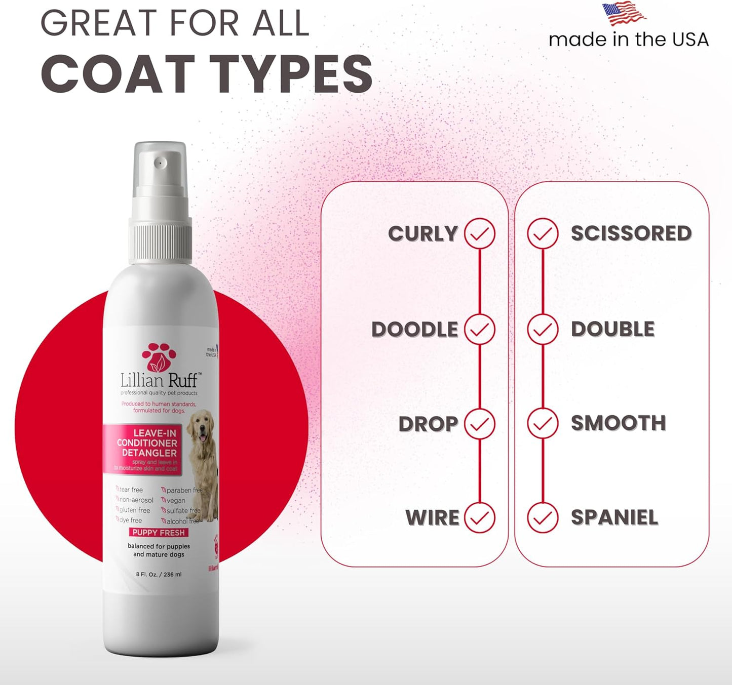 Dog Detangler Spray Leave In Conditioner Dematting & Coat Shine 8oz