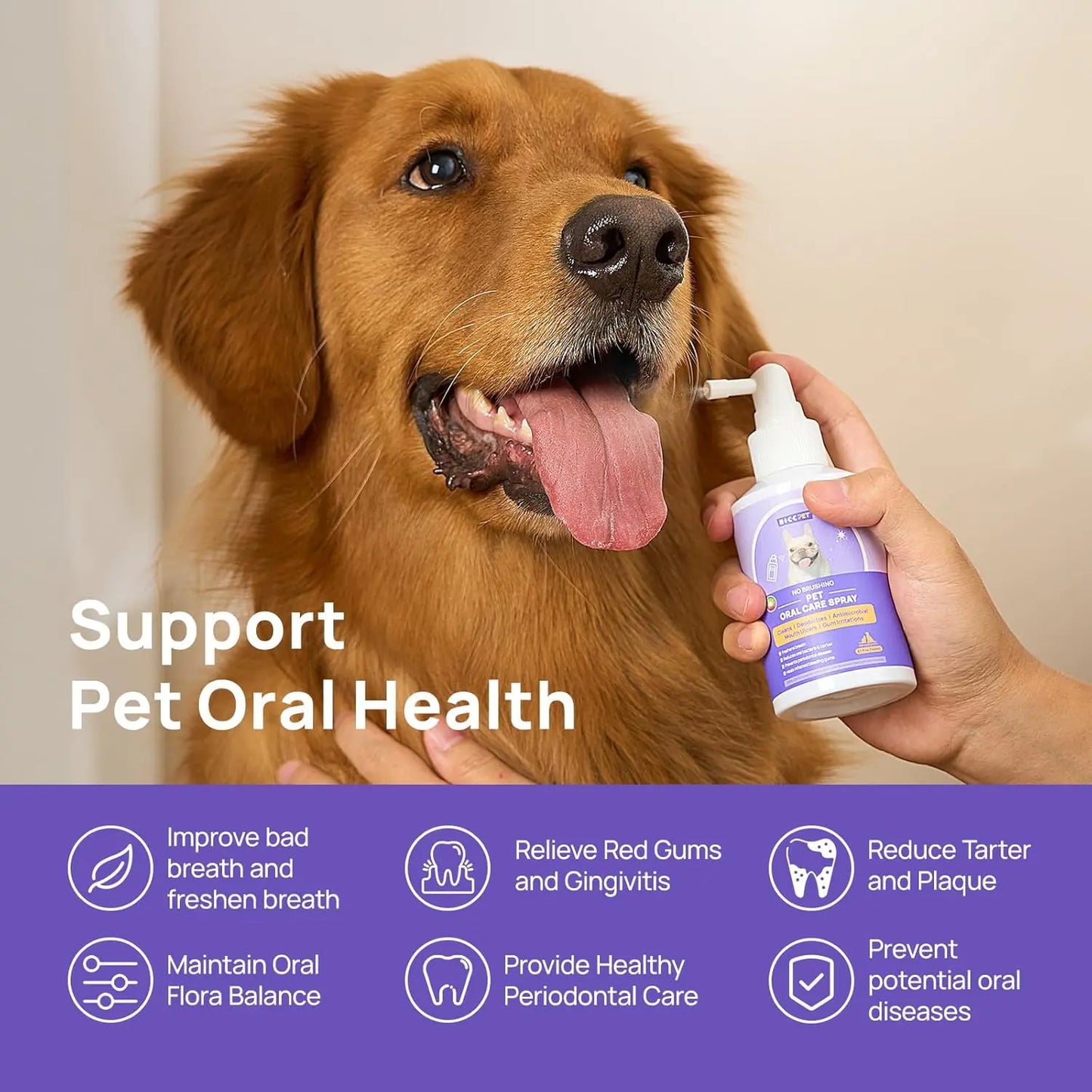 Pet Dental Care Spray – Fresh Breath, Plaque & Tartar Control, Gum Relief, Gingivitis Prevention, No-Brush