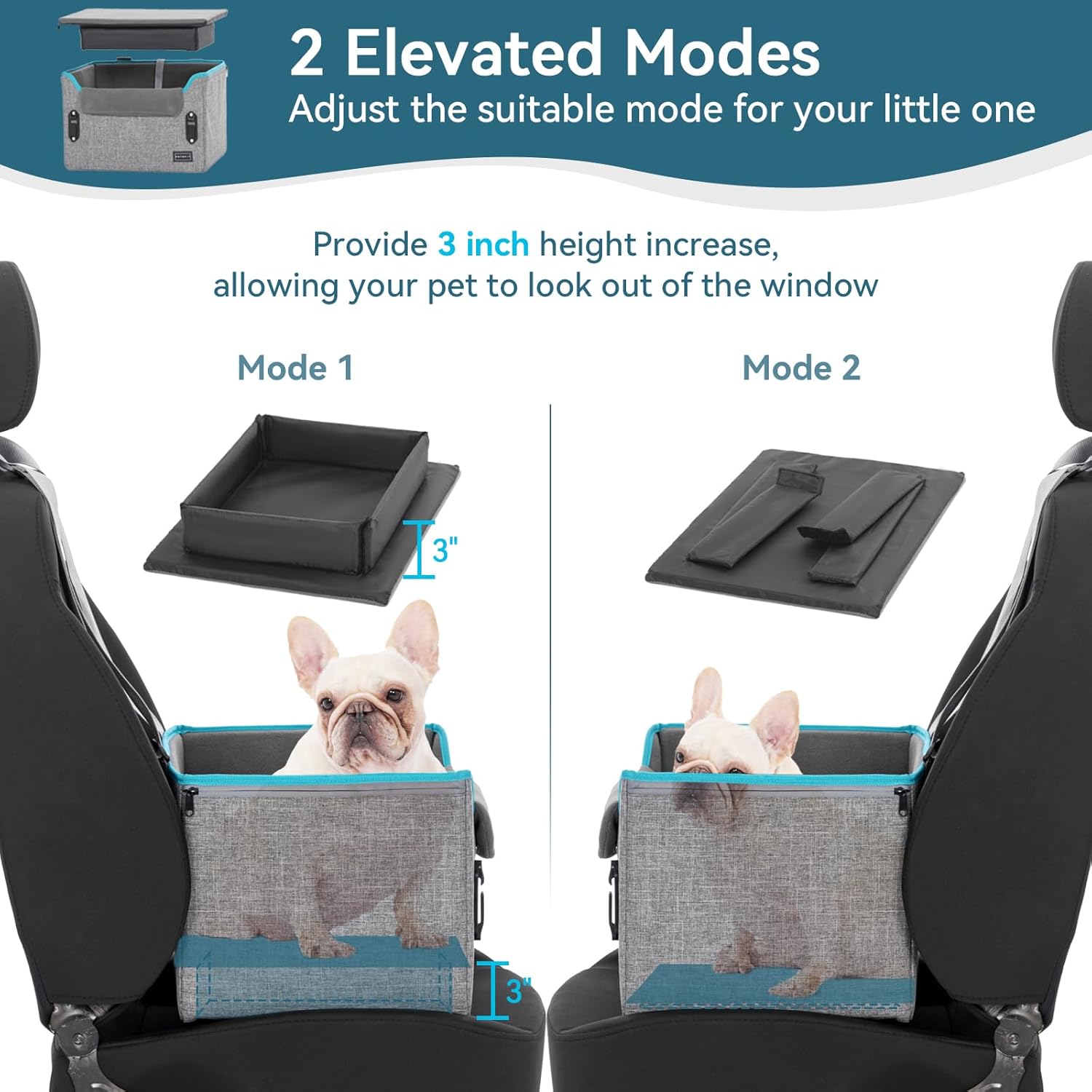 PETSFIT Small Dog Booster Car Seat with Safety Buckles & Tether, Foldable