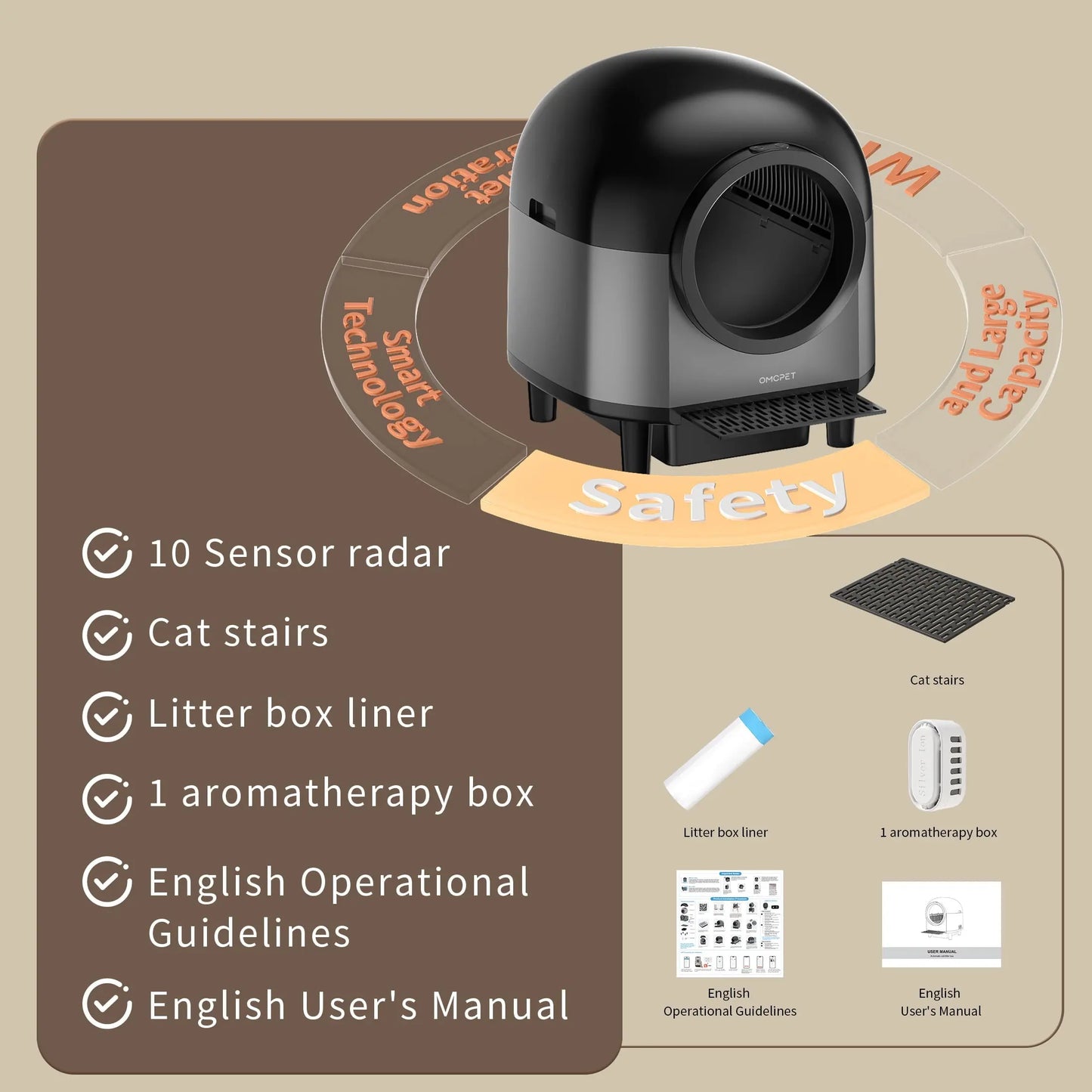 Smart Self-Cleaning Cat Litter Box – Large 100L Capacity, APP Control, Odor-Free Black Litter Box for Multiple Cats
