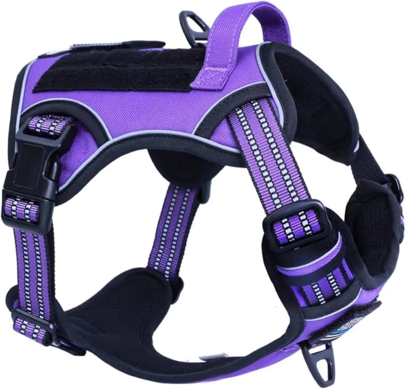 Tactical No Pull Dog Harness Large Dogs Adjustable Reflective Training Vest w/ Handle Purple M(Neck:16-20", Chest:17-27")