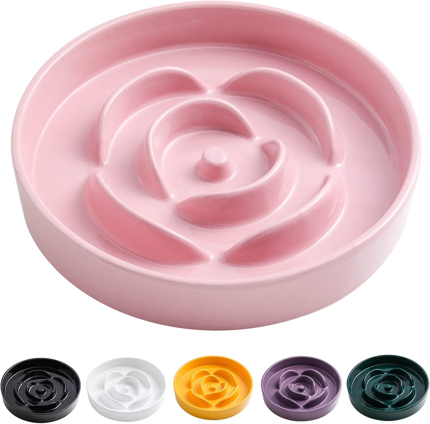 Elevated Ceramic Slow Feeder Dog Bowl 8.6in Heavy Weighted (various colors) Pink Slow Feeder
