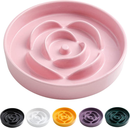 Elevated Ceramic Slow Feeder Dog Bowl 8.6in Heavy Weighted (various colors) Pink Slow Feeder