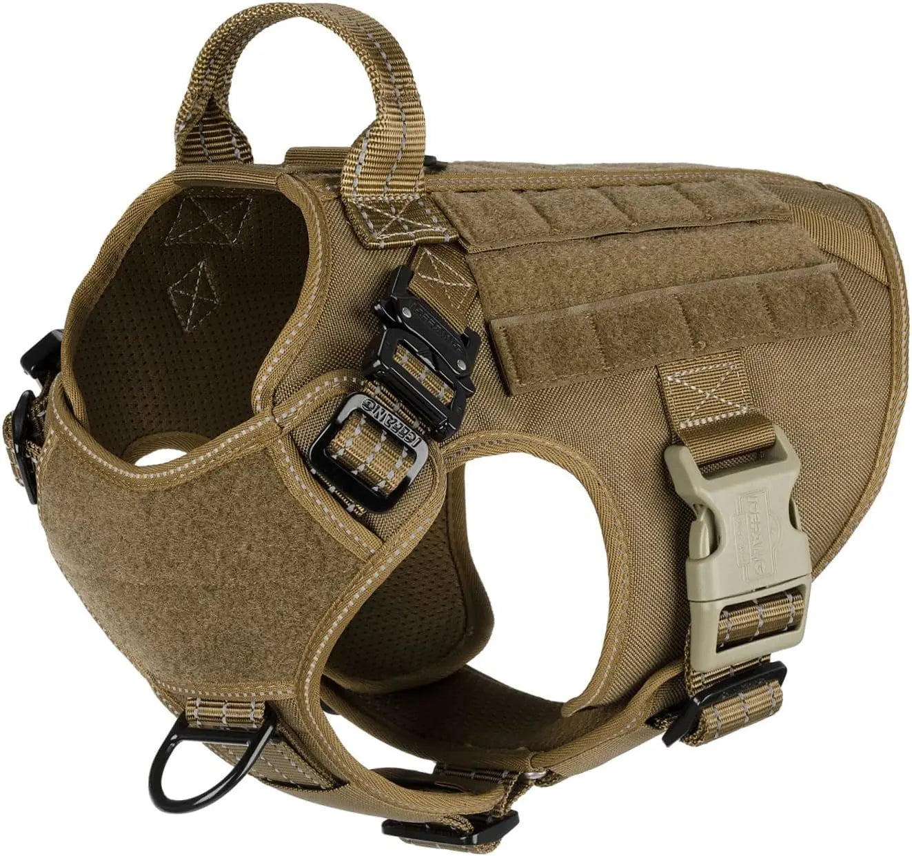 No-Pull Tactical Dog Harness with Handle – 2X Metal Buckles, Adjustable Vest with Hook & Loop Panels (All Sizes) Brown Medium (Pack Of 1)