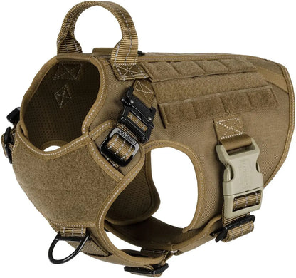 No-Pull Tactical Dog Harness with Handle – 2X Metal Buckles, Adjustable Vest with Hook & Loop Panels (All Sizes) Brown Medium (Pack Of 1)